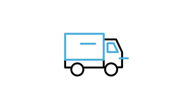 Animated truck delivery icon. Shipping package, cargo, logistics vehicle transport, shipment distribution, tracking package animation video. Motion graphics with alpha channel