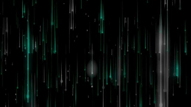 Abstract white and green glowing particles dripping in seamless VJ loop