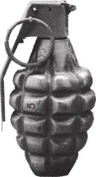 Vintage hand grenade with pin black and white halftone illustration