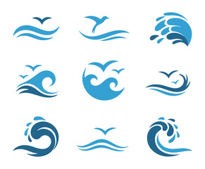 Fototapeta premium wave symbol pack blue ocean emblems for travel marine branding