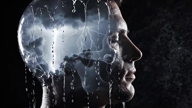 Stormy Mind: Lightning and Water Representing Intense Thought