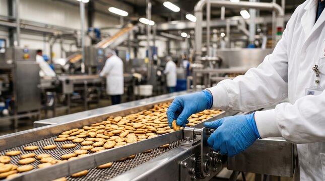 Worker on cookie production line