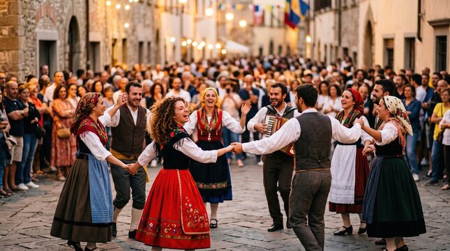 Joyful folk dance at a street festival