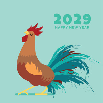 Year of the Rooster cartoon mascot card template. Lunar New Year 2029 banner template.