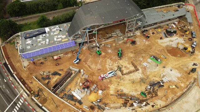 Aerial view of the new amphitheater construction in downtown Raleigh, North Carolina