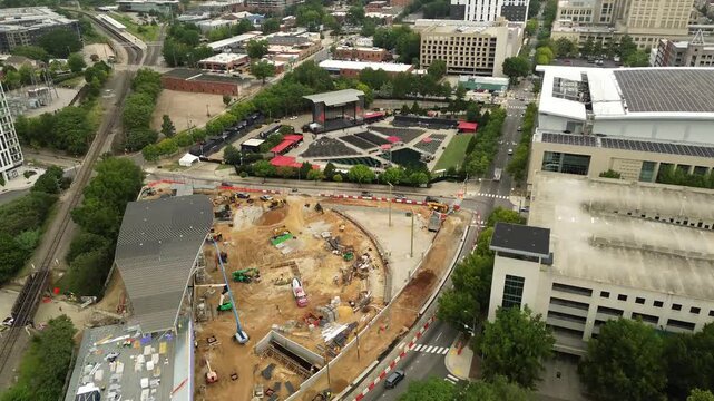 Aerial view of the new amphitheater construction in downtown Raleigh, North Carolina