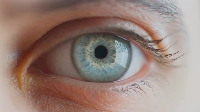 Extreme macro footage of a single beautiful human eye with a luminous celadon-green iris for National Hispanic Heritage Month and World Sight Day