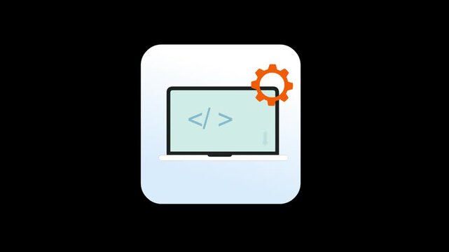 Animation of coding icon with gear symbol representing software development