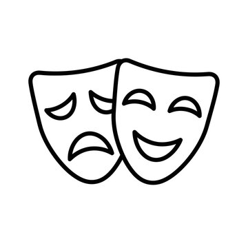 Theater comedy and tragedy masks outline icon representing acting and drama with performance expression entertainment broadway classical
