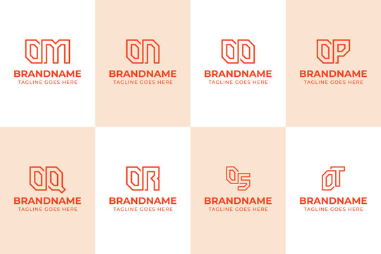 Letters OM ON OO OP OQ OR OS OT Monogram Logo Set, for MO NO OO PO QO RO SO TO Initials