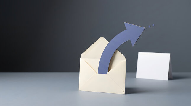 Email, send and envelope with arrow for newsletter, digital marketing and message. Communication, post and mail with icon, outgoing and contact for business service, advertising and growth online