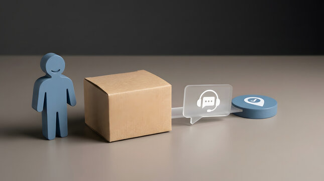 E-commerce, delivery and shipping with parcel, box and customer support for online shopping. Logistics, tracking and service with package, icon and help desk for retail, supply chain and order