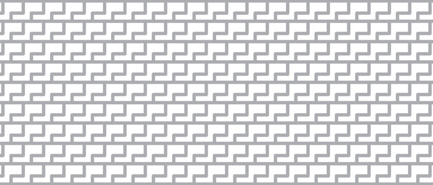 Seamless greek key pattern with repeating geometric meander lines in white and grey, minimalist decorative border motif