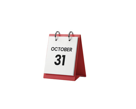 Red desktop calendar showing the date of october thirty first for halloween holiday planning isolated on a transparent background
