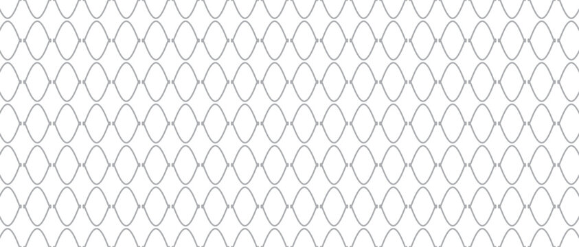Seamless ogee trellis pattern with interlocking gray wavy lines on a plain white background, geometric repeating wallpaper