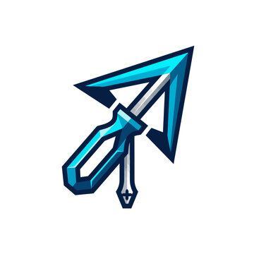 A stylized blue metallic arrowhead icon with a sleek modern design.