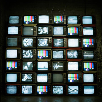 Vintage TV Wall with Static and Test Patterns