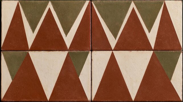 Set of four square tiles arranged in a zigzag pattern. each tile has a different color - red, green, and white.