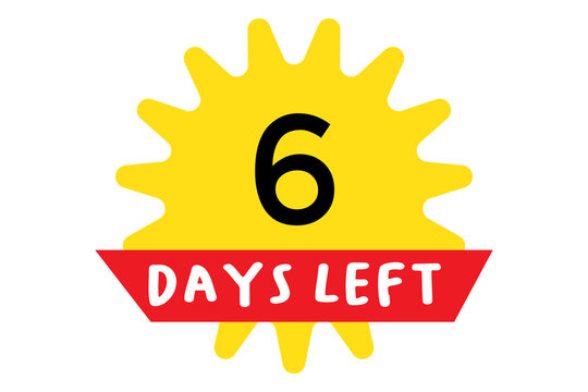 6th days left with a yellow sun on a white background