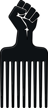 Black power afro pick comb vector icon representing African American culture heritage pride civil rights movement equality resistance and hair care freedom