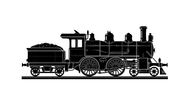 Classic Steam Train Engine Vintage Silhouette Vector Icon