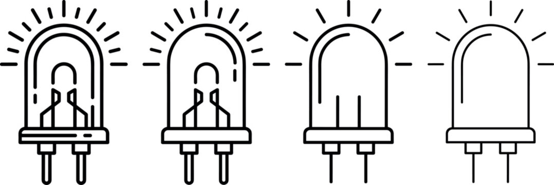 LED diode electronic component light illumination outline icons set vector illustration