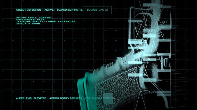 Object recognition security scan interface animation detecting a firearm weapon using artificial intelligence