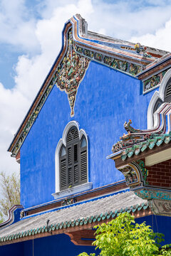 Cheong Fatt Tze Mansion facade with ornate roof details in Penang