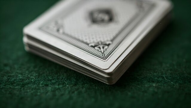 Deck of playing cards on a green felt surface for card games and gambling
