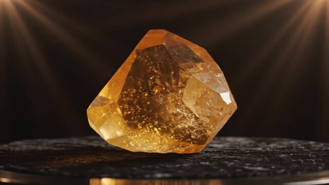 Glowing Citrine Gemstone Rotating on Display for Jewelry Presentation