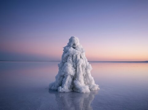 Surreal White Cloud Sculpture on Salt Flat at Sunset