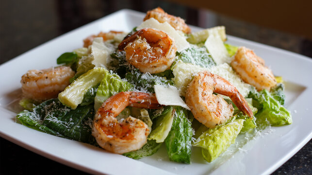 Shrimp Caesar salad with parmesan