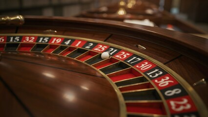 Obraz premium Elegant Casino Roulette Table with White Ball and Wooden Finish