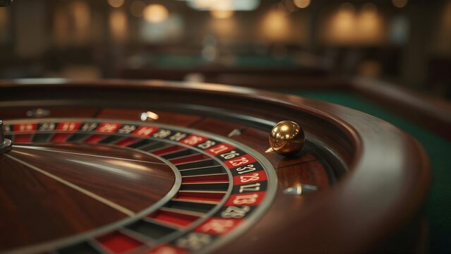 Close-up of a roulette wheel with betting layout in a casino setting