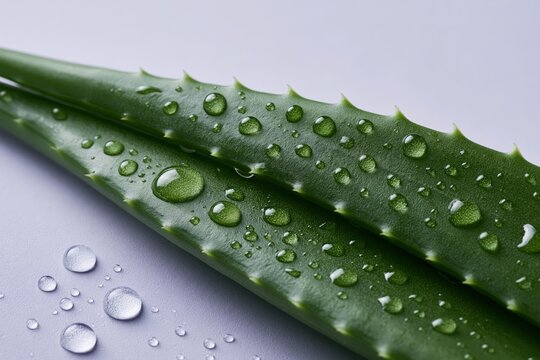 Aloe vera leaves on lilac background