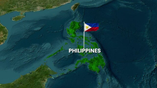 Philippines flag waving motion over satellite map of the islands