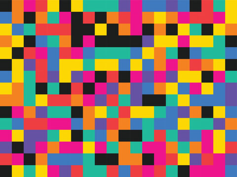 Geometric square pattern featuring vibrant multicolored tiles as a modern abstract background for digital graphic design and printing.