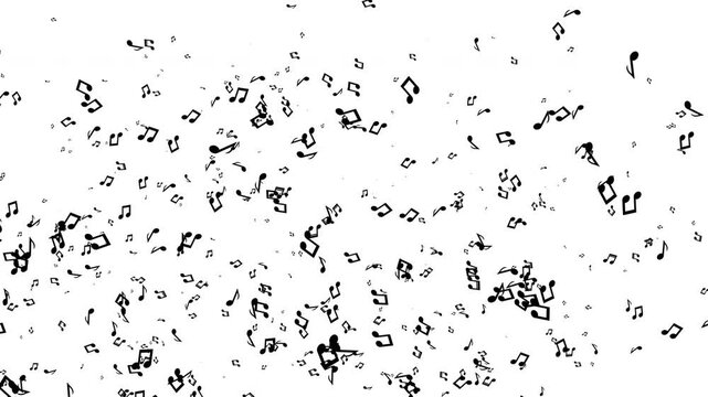 Hand Drawn Black Musical Notes Flying and Floating Upwards on White Background Animation