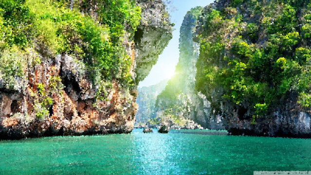 Beautiful turquoise river surrounded by lush greenery