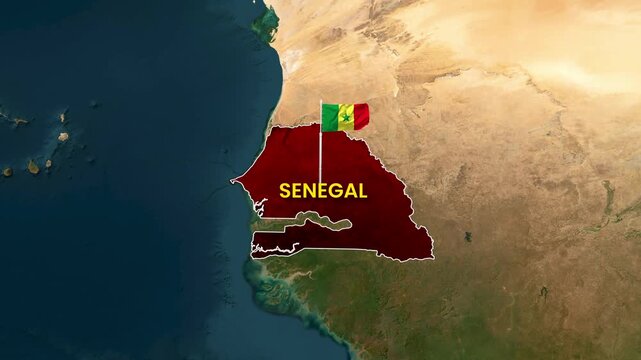 Senegal map graphic with waving flag animation for geography motion footage