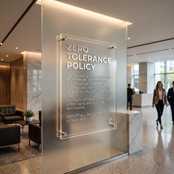 Zero Tolerance Policy Sign in Modern Office Lobby