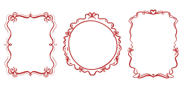 A set of simple frames. Vector illustration in the Coquette style. Line art for invitations or cards. A striking illustration.