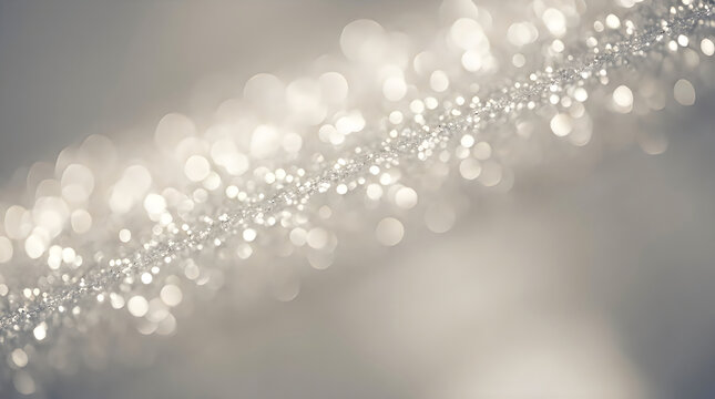 Abstract background with diagonal light trail and soft glowing white bokeh particles