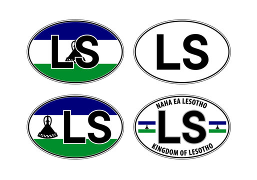 Lesotho, oval international vehicle registration code license plate car sticker, vector illustration