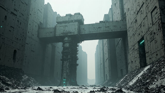 Monolithic Sci-Fi Corridor Wall with Central Support Column