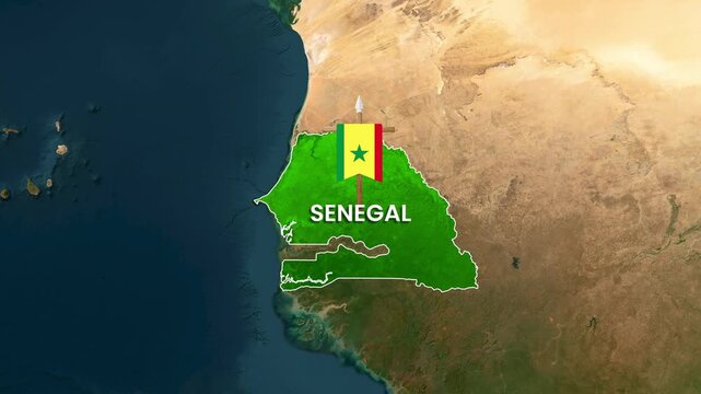 Senegal map with national flag animation in motion video clip