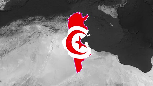 Tunisia map shape with national flag animation for motion video footage