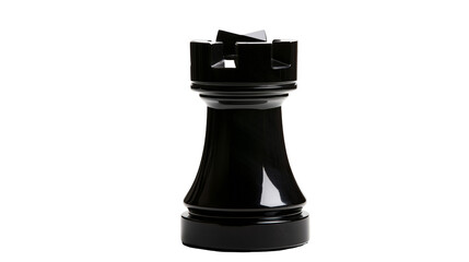 Glossy black plastic chess rook piece standing upright © Alex