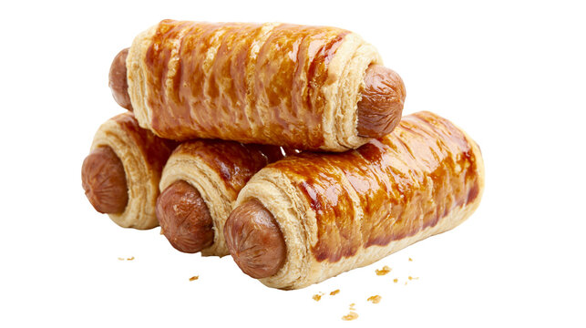 Golden flaky puff pastry rolls filled with savory pork sausages
