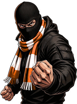 Orange Football fans with full mask isolated transparent background 